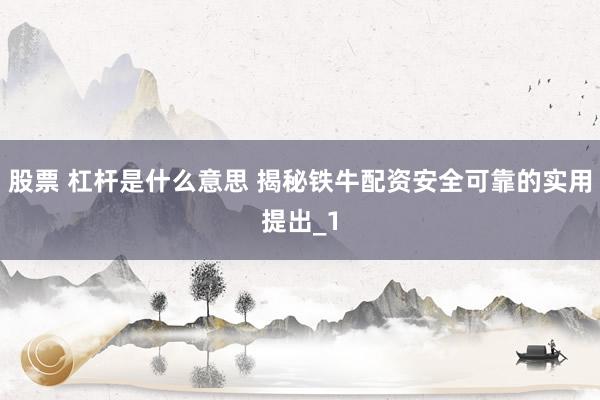 股票 杠杆是什么意思 揭秘铁牛配资安全可靠的实用提出_1