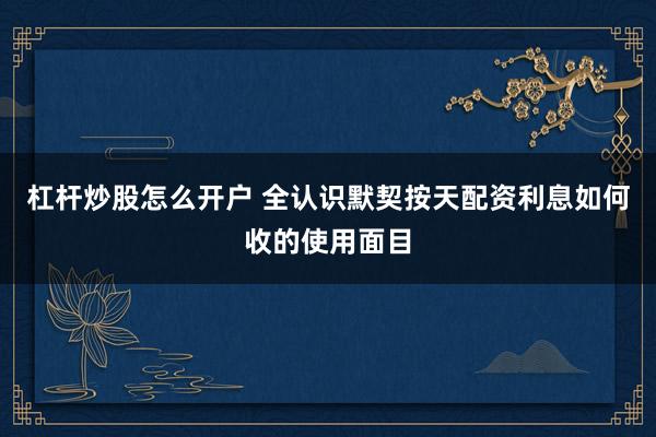 杠杆炒股怎么开户 全认识默契按天配资利息如何收的使用面目