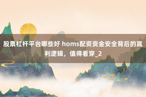 股票杠杆平台哪些好 homs配资资金安全背后的赢利逻辑，值得看穿_2