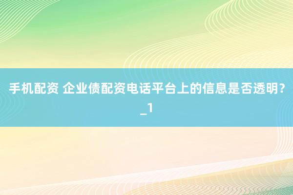 手机配资 企业债配资电话平台上的信息是否透明？_1