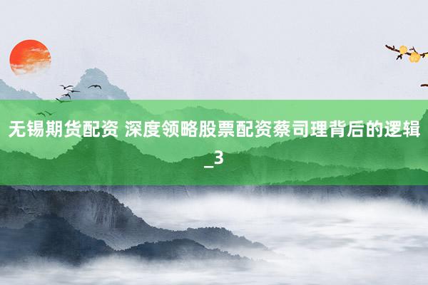无锡期货配资 深度领略股票配资蔡司理背后的逻辑_3