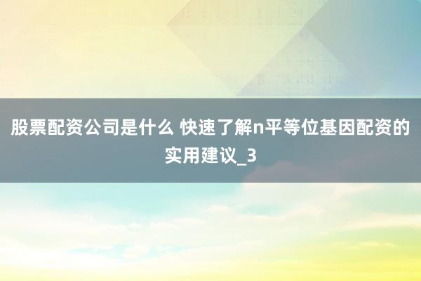 股票配资公司是什么 快速了解n平等位基因配资的实用建议_3