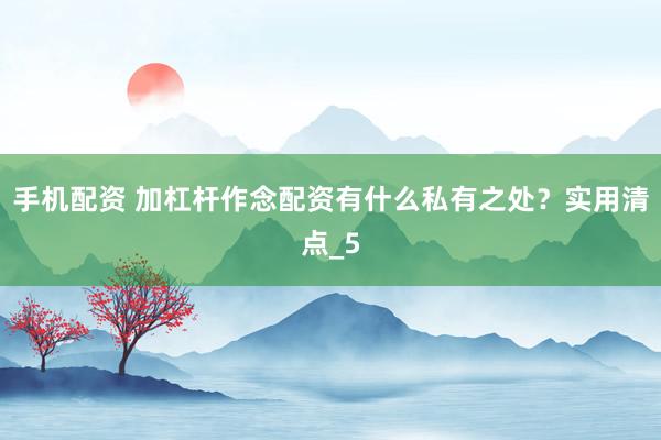 手机配资 加杠杆作念配资有什么私有之处？实用清点_5