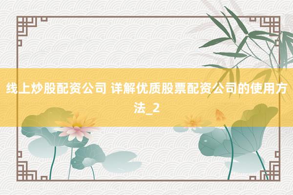 线上炒股配资公司 详解优质股票配资公司的使用方法_2