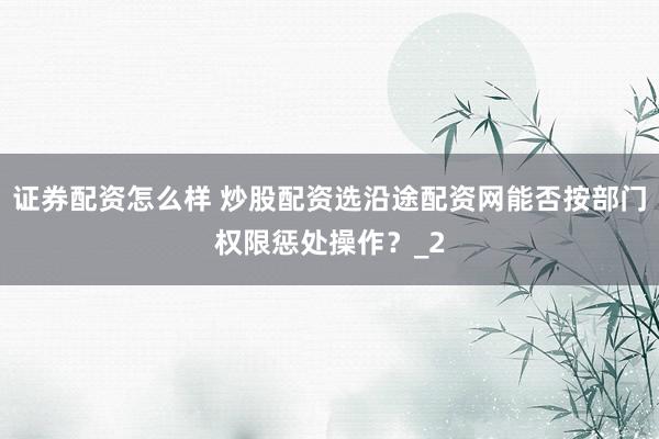 证券配资怎么样 炒股配资选沿途配资网能否按部门权限惩处操作？_2