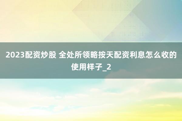 2023配资炒股 全处所领略按天配资利息怎么收的使用样子_2