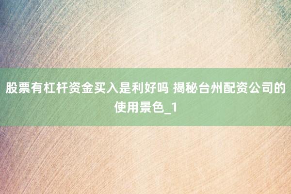 股票有杠杆资金买入是利好吗 揭秘台州配资公司的使用景色_1