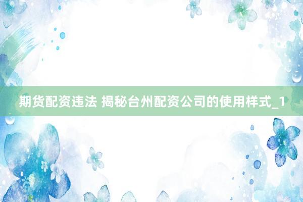 期货配资违法 揭秘台州配资公司的使用样式_1
